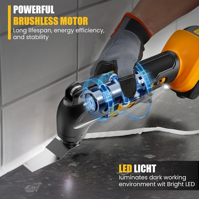 RAYLEEY Oscillating Multi-Tool Kit Compatible With DEWALT 20V Battery,Cordless Oscillating Tools With Brushless Motor,6 Speed,22PCS Accessories,4° Oscillation Angle for Cutting/Grinding/Sanding(Tool Only) - Image 3